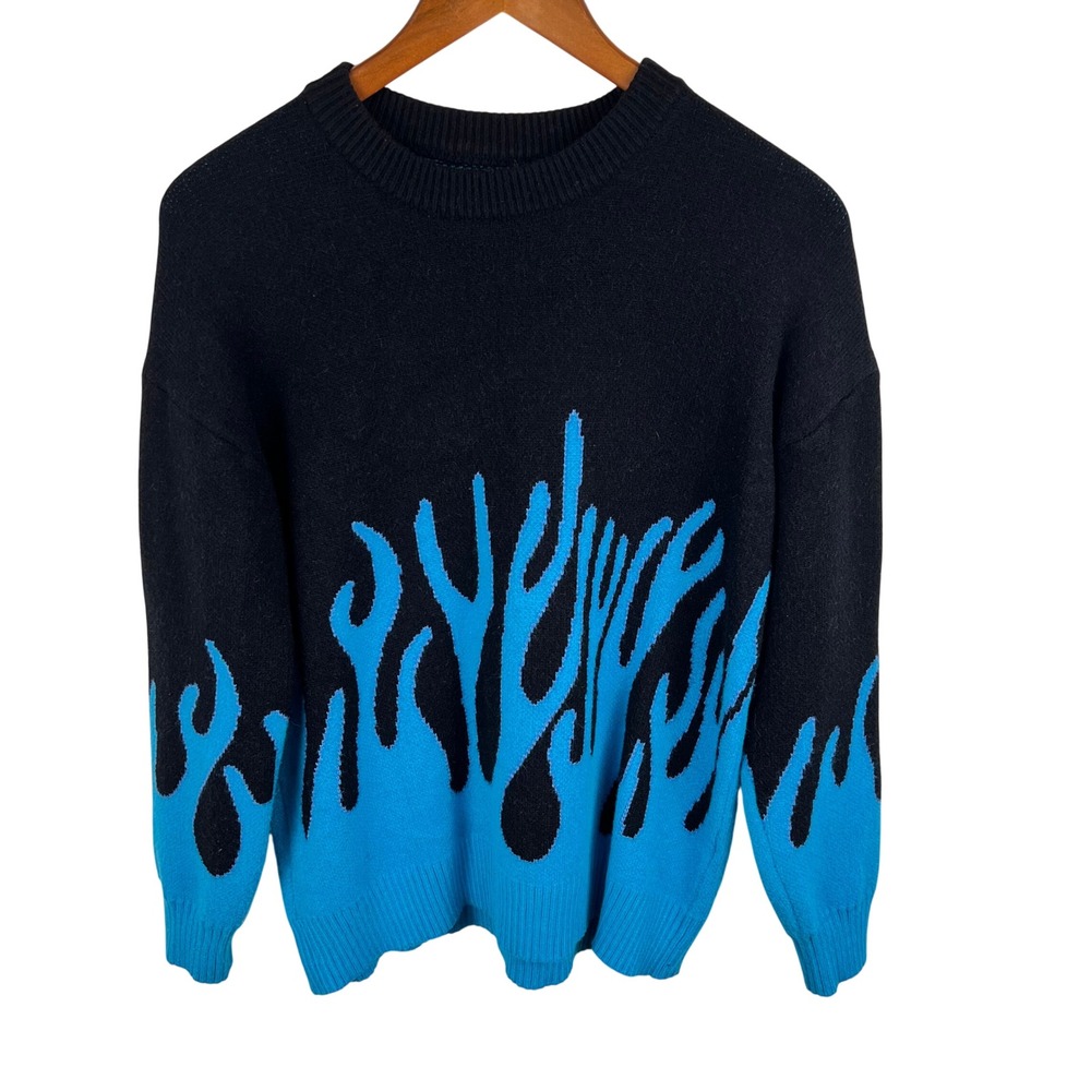 Oversized Chunky Knit Whimsigoth Sweater Medium Indie Cyber Unique Flames